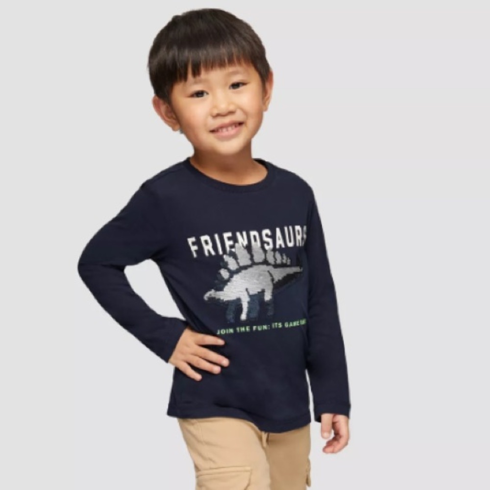 s.Oliver Kids Navy Long Sleeve Shirt Dinosaur Sequins FRIENDSAUR